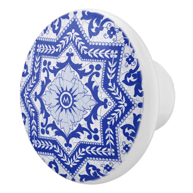 Blue Cracked Keramik Style Azulejo Vintag Keramikknauf (Rechts)