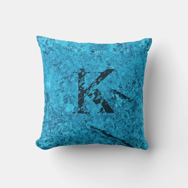 Blue Cracked Natural Rock Textur Custom Monogram Kissen (Vorderseite)