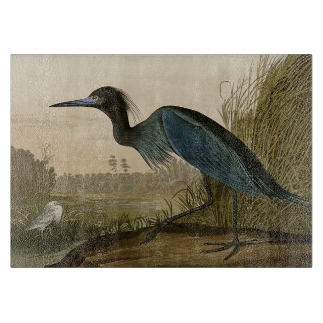 Blue Crane Heron Audubon Malerei Schneidebrett (Vorderseite)