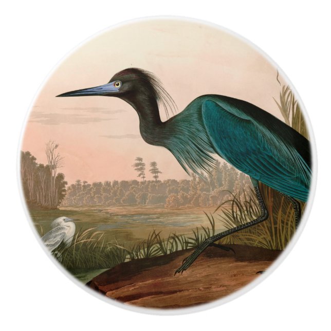 Blue Crane oder Heron Birds of America Audubon Pri Keramikknauf (Vorderseite)