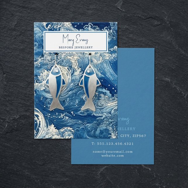 Blue Crashing Wellen stecken Ohrring-Display-Karte (Blue crashing waves stud earring display card.)