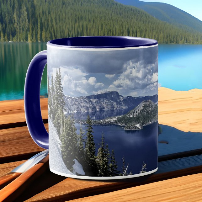 Blue Crater Foto Snowy Mountain Landschaft Tasse (Crater Lake Oregon scenic landscape photo mug)