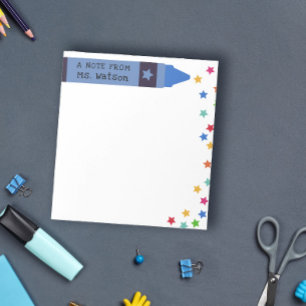 Blue Crayon & Stars - Farbenfrohe Note vom Lehrer Notizblock