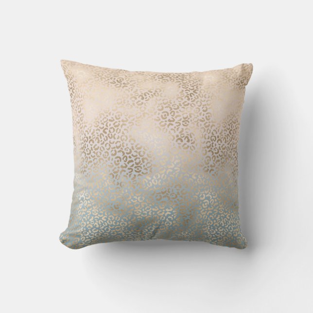 Blue Cream Blush Gold Ombre Leopard Print Kissen (Vorderseite)