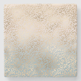 Blue Cream Blush Gold Ombre Leopard Print Steinuntersetzer