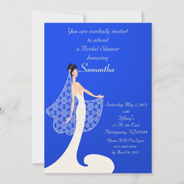 Blue & Cream Bride Bridal Dusche Einladung (Vorderseite)