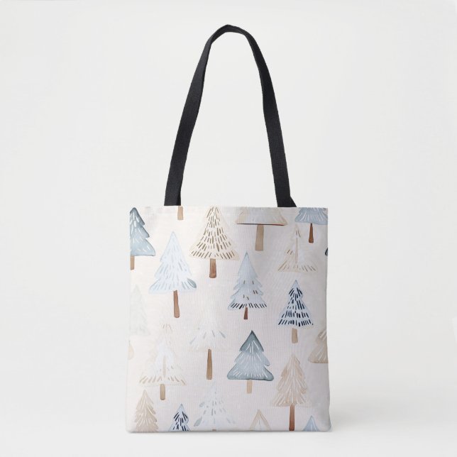 Blue Cream Cosy Christmas Trees Tasche (Vorderseite)