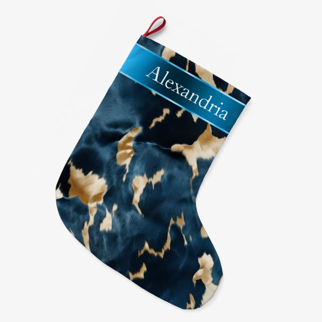 Blue Cream Cowhide Weihnachtsname Großer Weihnachtsstrumpf (Vorderansicht (hängend))