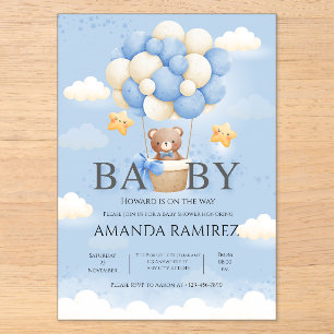 Blue & Cream Elephant Baby Boy Dusche Acryleinladungen