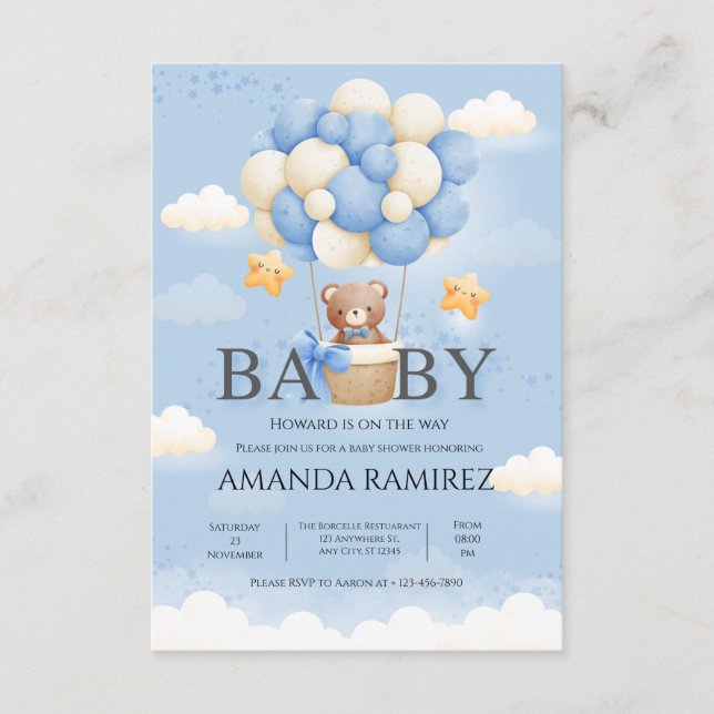 Blue & Cream Elephant Baby Boy Dusche Begleitkarte (Vorderseite)
