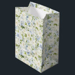 Blue Cream Floral Bridal Shower   Mittlere Geschenktüte<br><div class="desc">Blue Cream Floral Bridal Shower Wedding</div>