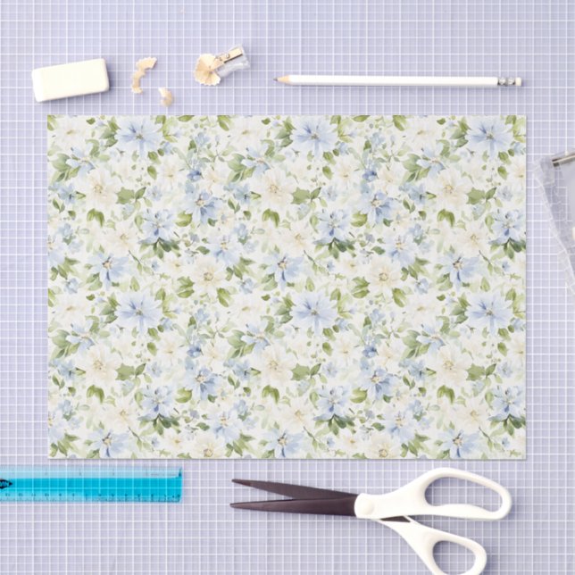 Blue Cream Floral Bridal Shower Seidenpapier (Handwerk)