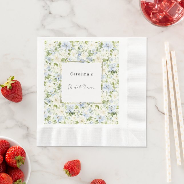 Blue Cream Floral Bridal Shower Serviette (Beispiel)