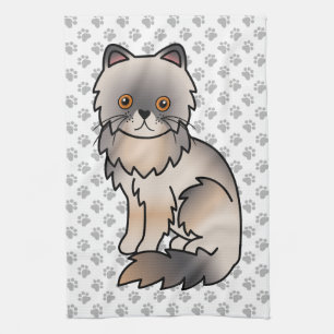 Blue Cream Persian Niedlich Cartoon Cat Illustrati Geschirrtuch