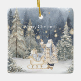 Blue Cream Santa Snow Christmas Trees Keramikornament