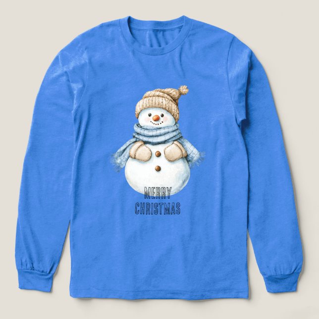Blue Cream White Snowman Weihnachten Tri-Blend Shirt (Design Vorderseite)