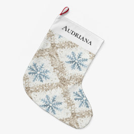 Blue Creme Weihnachten Schneeflocken Großer Weihnachtsstrumpf