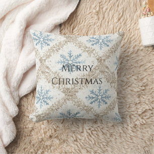 Blue Creme Weihnachten Schneeflocken Kissen