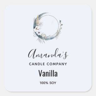 Blue Crescent Moon Candle Business Quadratischer Aufkleber