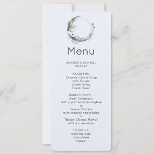 Blue Crescent Moon mit White Blume Menu Einladung
