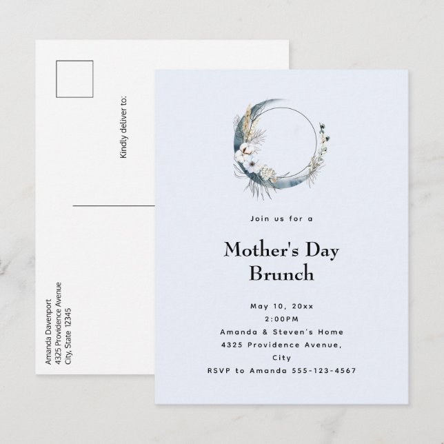 Blue Crescent Moon Mother's Day Brunch Einladungspostkarte (Vorne/Hinten)