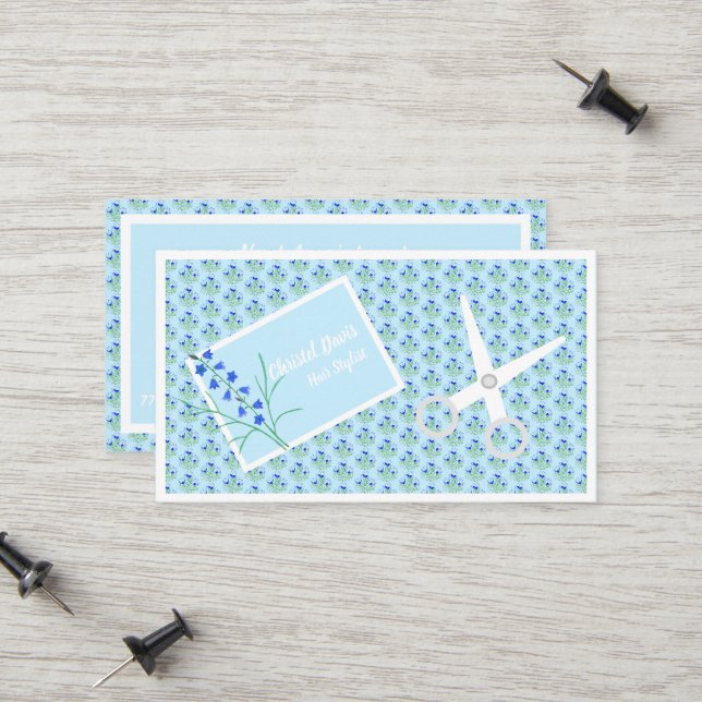 Blue Crocses Hair Stylist Business Card Telefonnummerkarte (Vorderseite/Rückseite Beispiel)