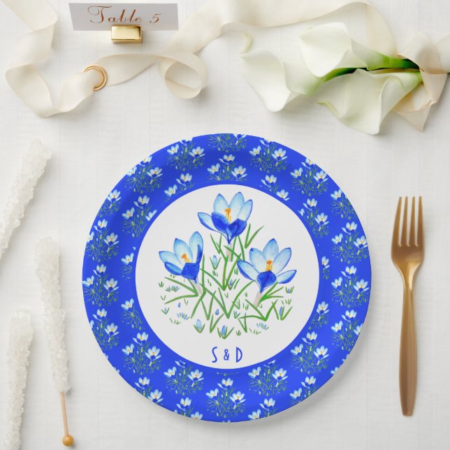 Blue Crocuses Pappteller (Hochzeit)