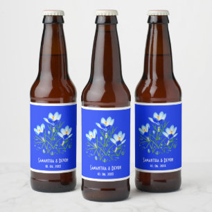 Blue Crocuses Wedding Beer Lables Bierflaschenetikett