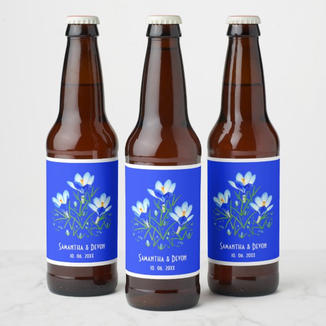 Blue Crocuses Wedding Beer Lables Bierflaschenetikett (Flaschen)
