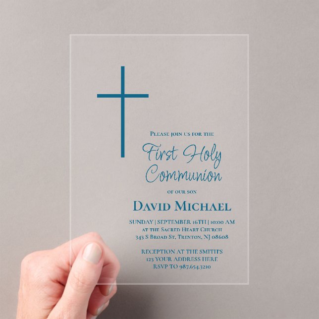blue cross First Holy Communion boy Acryleinladungen (Insitu (Handheld))