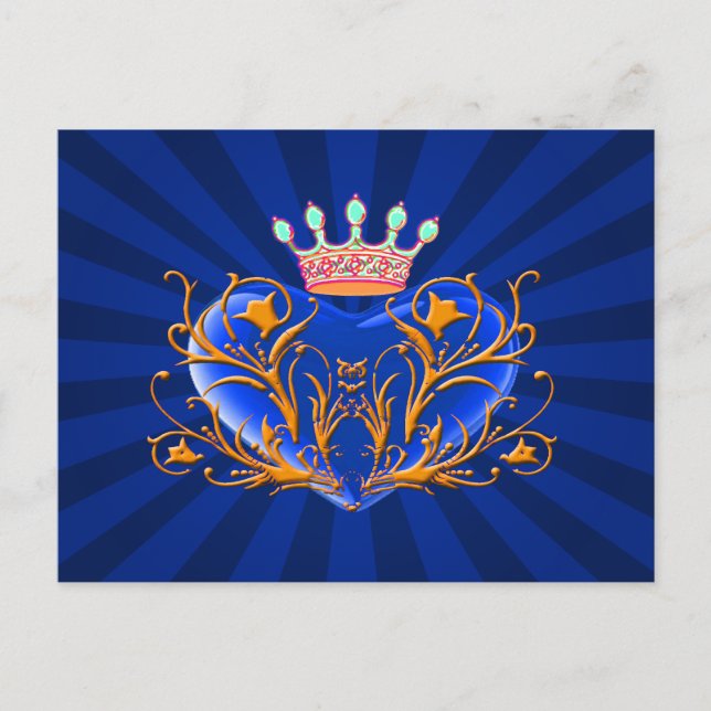 Blue Crown Filigree Herzpostkarte Postkarte (Vorderseite)