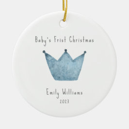 Blue Crown Foto Baby's First Christmas Keramik Ornament