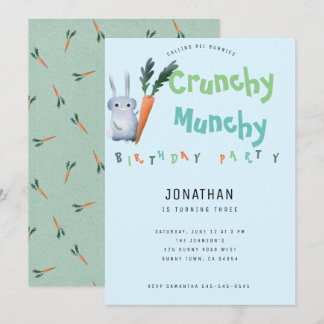 Blue Crunchy Munchy Bunny Birthday Party Niedlich Einladung