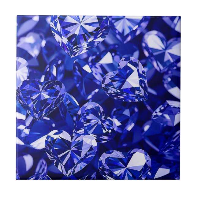Blue Crystal Diamond Hearts Fliese (Vorderseite)