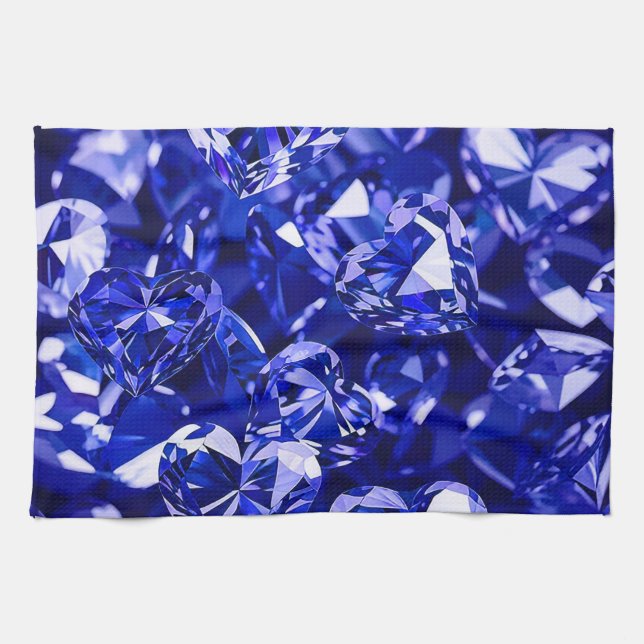 Blue Crystal Diamond Hearts Geschirrtuch (Horizontal)