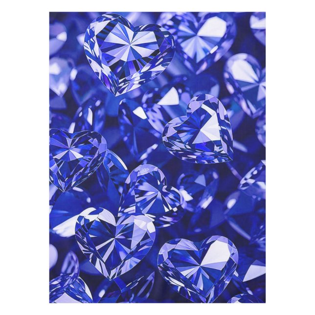Blue Crystal Diamond Hearts Tischdecke (Vorderseite)