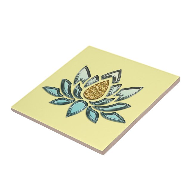 Blue Crystal & Gold Look Gelb Personalisiert Fliese (Seite)