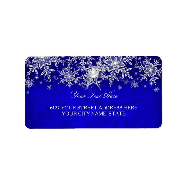 Blue Crystal Pearl Snowflake Silver Address Label Adressaufkleber (Vorne)