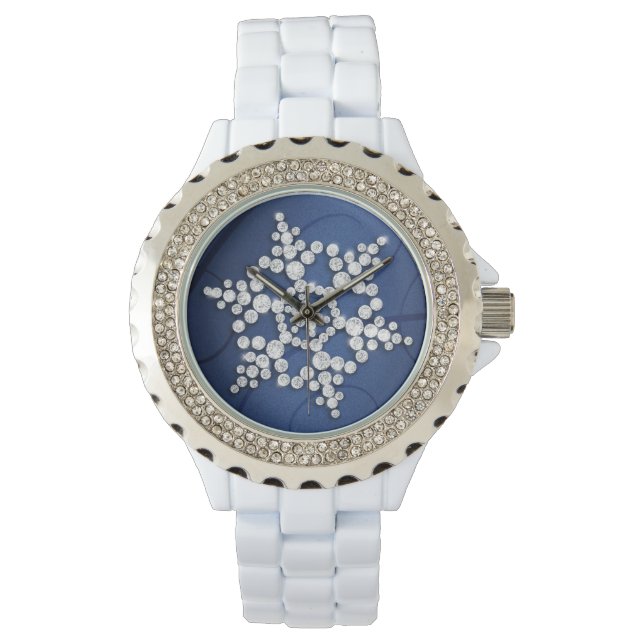 Blue Crystal Snowflake Winter Watch Armbanduhr (Vorderseite)