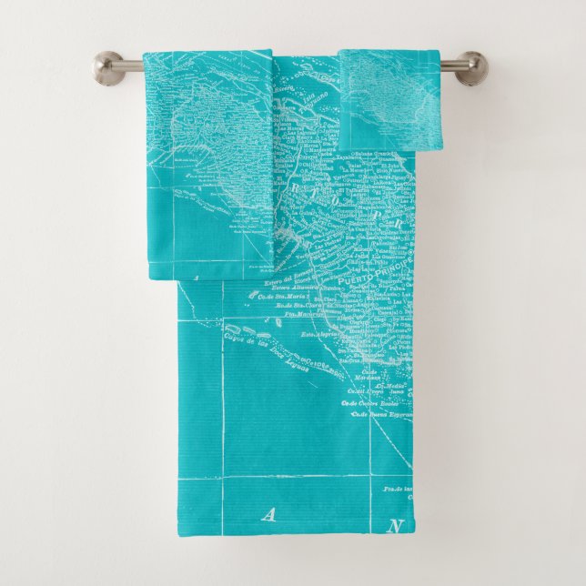 Blue Cuba Map Badhandtuch Set (Insitu)