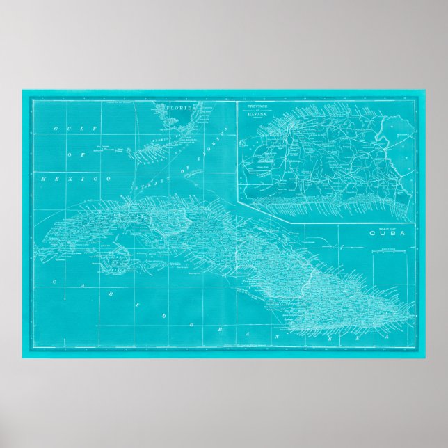 Blue Cuba Map Poster (Vorne)