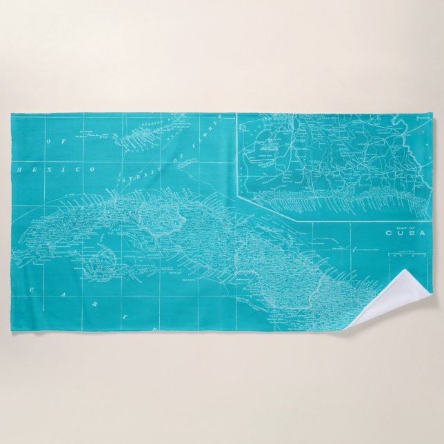 Blue Cuba Map Strandtuch (Vorderseite)