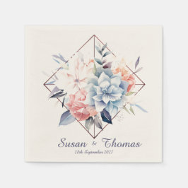 Blue Cube-Flower-2: Personalized Wedding Napkins Serviette