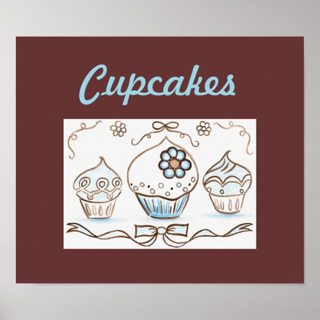 Blue Cupcake Art Poster Print (Vorne)