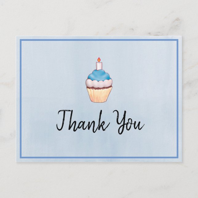 Blue Cupcake Birthday Danke Postkarte (Vorderseite)