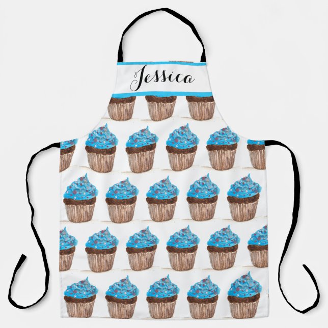 Blue Cupcake Food Dessert Kuchen Baker Niedlich Er Schürze (Vorderseite)