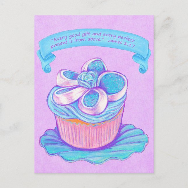 Blue Cupcake~Good Gift Scripte Postcard Postkarte (Vorderseite)