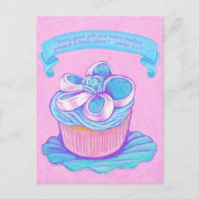 Blue Cupcake~Good Gift Scripte Postcard Postkarte (Vorderseite)