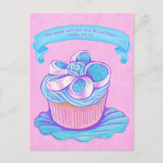 Blue Cupcake~Meek Eat Scripte Postkarte (Vorderseite)