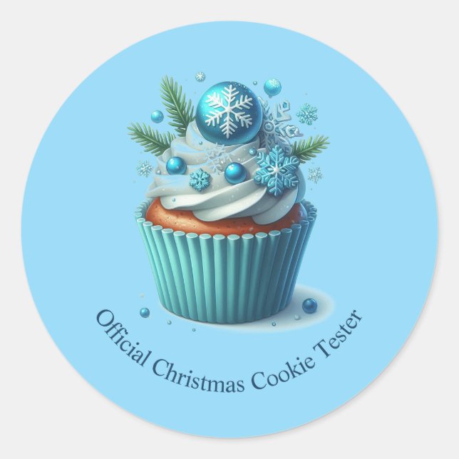 Blue Cupcake Offiziell Weihnachts-Cookie Tester Runder Aufkleber (Vorderseite)